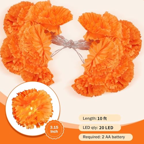 Lighted Marigold Garland 10 Ft 20 LED Artificial Flowers Day of The Dead Decor - Variation of THIS listing