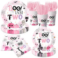 Halloween Pink Ghost Party Supplies Set for Girls' 2nd Birthday - Plates, Napkins, Cups & Cutlery