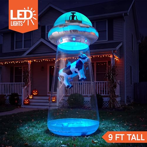 9 FT Tall Halloween Inflatable UFO Decoration with LEDs for Yard & Garden