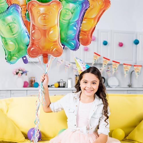 Candyland Themed Gummy Bear Balloons - Metallic Foil Party Decorations, Pack of 8