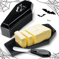 Gothic Skull Coffin Butter Dish with Lid - Flat Variant, Halloween Kitchen Decor