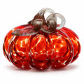 Red Hand Blown Glass Pumpkin Decoration - Fall Harvest Halloween Tabletop Accent