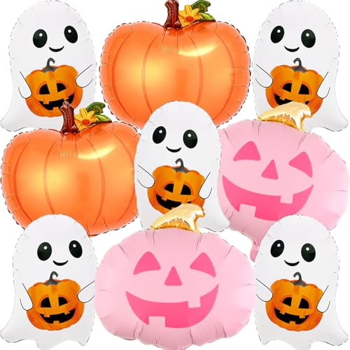 Halloween Ghosts and Pumpkin Foil Balloon Set - Reusable Party Decorations