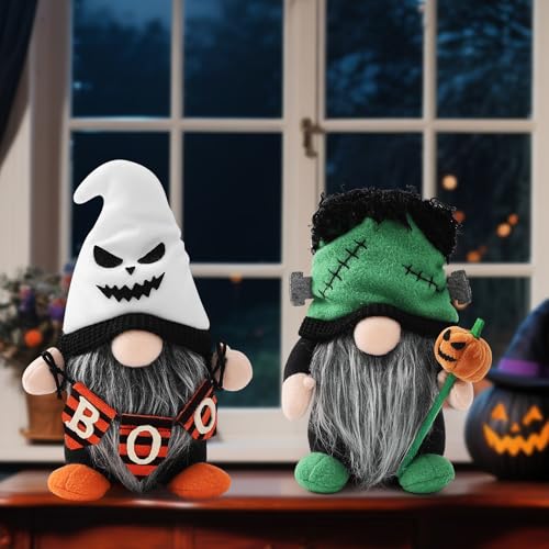 Halloween Plush Gnome Decorations with Ghost Hat and 'BOO!' Banner – Festive Home Decor, 8 Inch