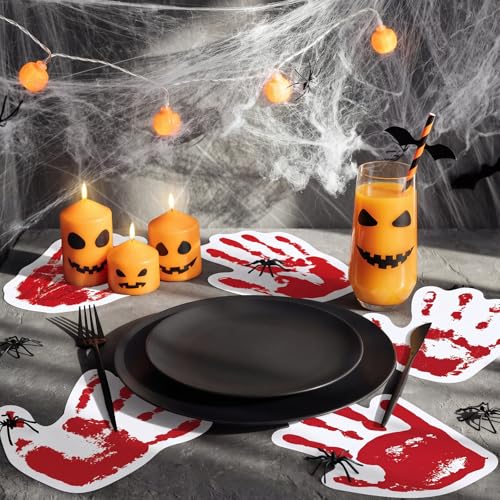 Halloween Bloody Handprint Placemats - 50 Pack, 13 Inch Spooky Table Decor