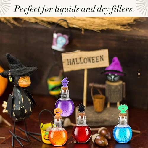 Mini Halloween Potion Bottle Set - 36 Spherical Plastic Decor Jars with Corks - Spooky Party Favors