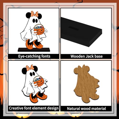 Halloween Wooden Table Centerpiece Set - Ghost & Pumpkin Decor, 6 Pieces