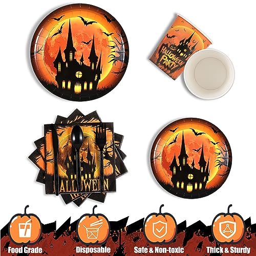 Halloween Castle Party Supplies Set for 24 Guests - Disposable Dinnerware & Decorations