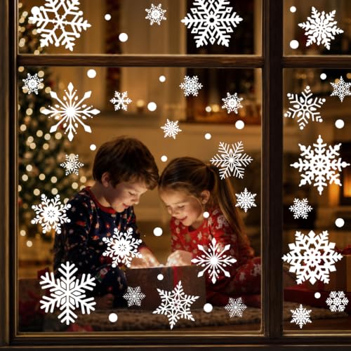 216pcs Christmas Snowflakes Window Clings Decorations - Winter Holiday Decor