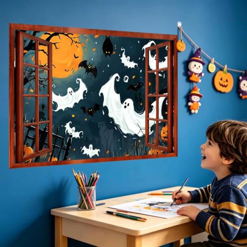Halloween Ghost and Bat Wall Decals - Peel and Stick Halloween Decorations
