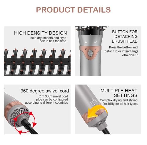AIKO PRO 4 in 1 Blow Dryer Brush & Volumizer, Negative Ion Detachable Hair Dryer & Blow Dryer Brush for Curling, Straightening & Styling with a Heat-Resistant Glove