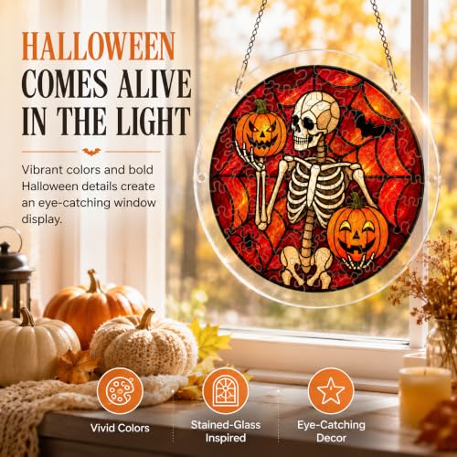 Halloween Skeleton Puzzle Suncatcher - 8.9 Inch Acrylic Decoration - Variation of Skeleton / 8.9 in
