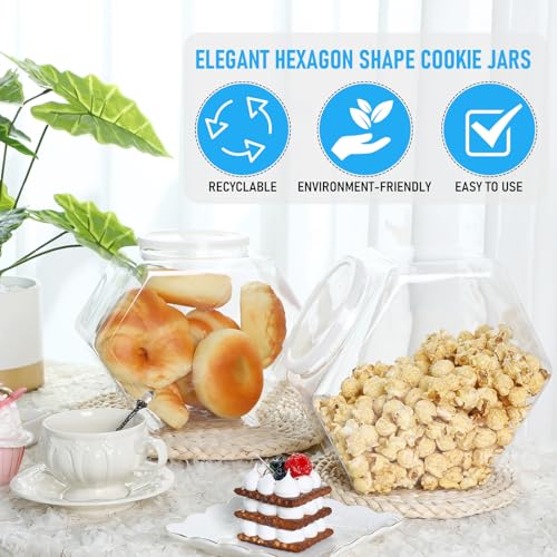 29 Oz Clear Hexagonal Plastic Candy Jar with Lid - Food Storage Container