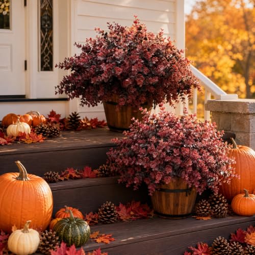 Fall Artificial Boxwood Plants Fake Greenery for Outdoor Decoration - Brown Variation