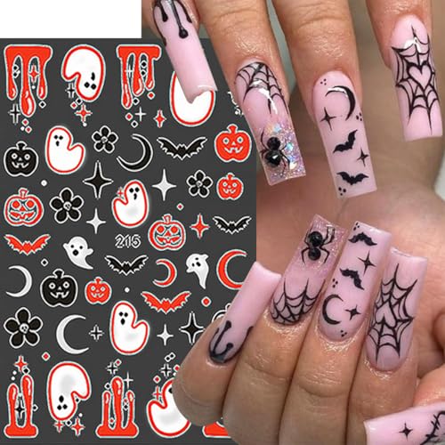 Halloween Nail Stickers-20 Sheets Rhinestones Ghost Pumpkins Web Spiders Glitter Spooky Decor