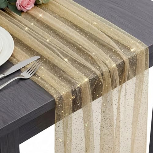 Gold Metallic Sheer Fall & Halloween Table Runner Set - 6 Pieces, 10 Ft