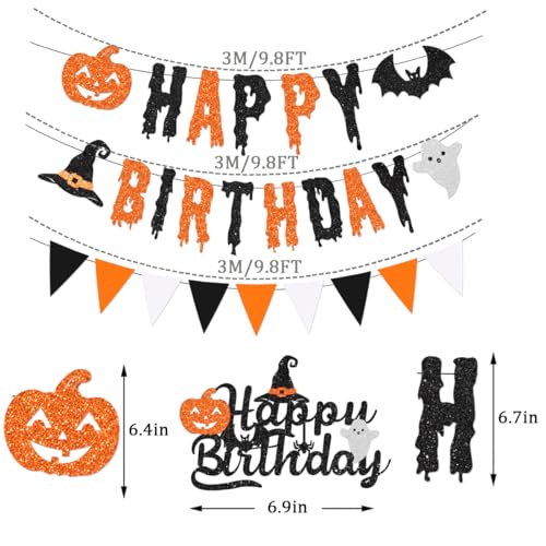 Halloween Birthday Banner with Pumpkin Ghost & Bat Glitter Decorations