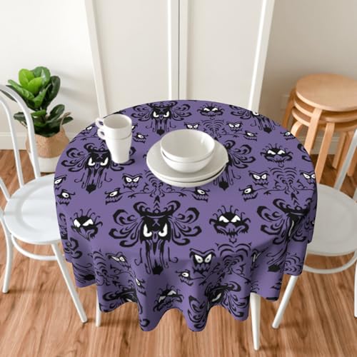 Purple Halloween Round Tablecloth 70 Inch - Haunted Mansion Ghost Decor