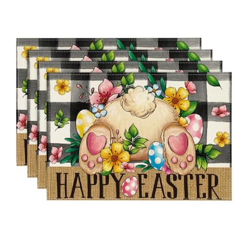 Easter Placemats Set of 4 - Buffalo Plaid Bunny Egg Spring Dinner Decor