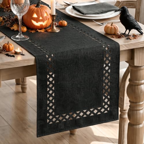 Black Rustic Geometric Table Runner 13x36 Inch - Halloween Seasonal Decor