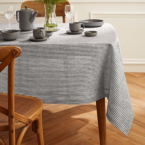 Pure Linen Tablecloth 60x120 Inches Black & White Stripe - Handcrafted, Eco-Friendly