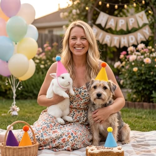 Mini Felt Party Hats for Stuffed Animals and Pets - 12 Pack, 4.3 Inch
