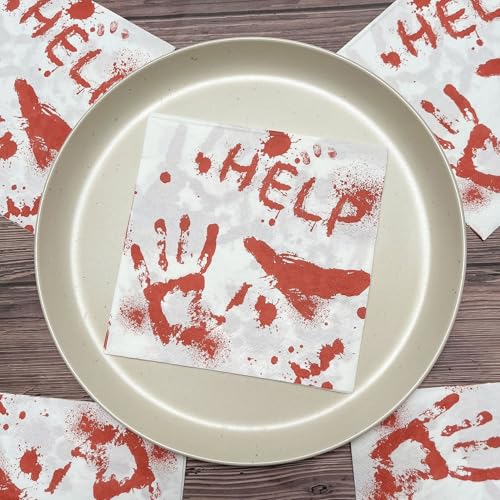 Red Help Halloween Paper Napkins - 20 Disposable Dinner Napkins for Parties & Events