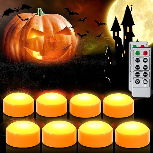 Orange Pumpkin LED Lights with Remote - 8 PCS Halloween Jack-O-Lantern Decor