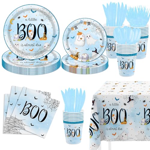 Halloween Baby Shower Decorations Boy - Little Boo is Almost Due Party Supplies Set