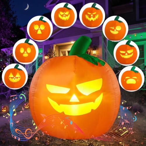 5FT Halloween Inflatable Pumpkin with Projector Face and Music - Outdoor Decoration - Variation: Projector Face & Music Pumpkin