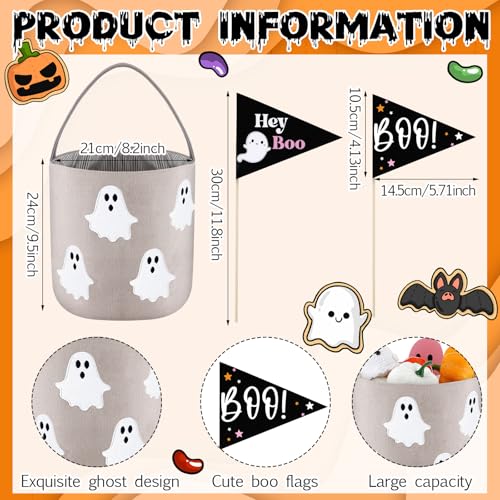Halloween Boo Basket Trick or Treat Basket Set - Beige, 2 Pcs with Flags