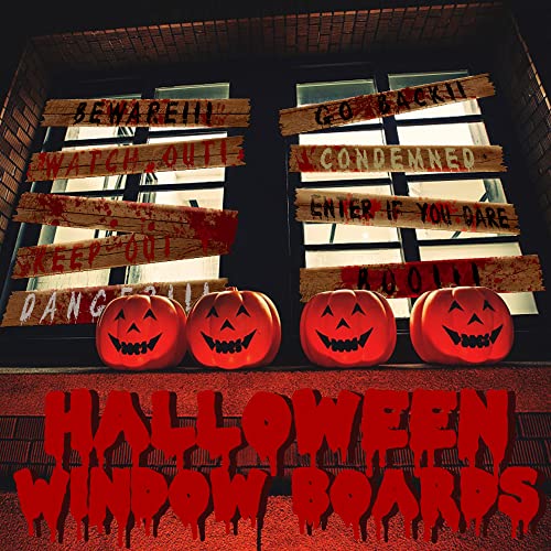 Halloween Haunted Window Boards 39x4.7 Inch Warning Signs - 10Pcs, Variation: 39In-10Pc