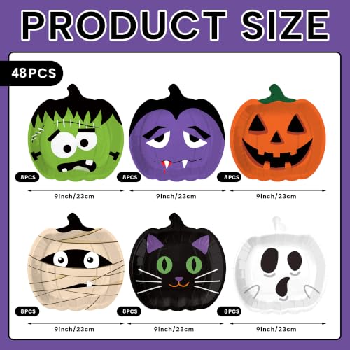 Halloween Paper Plates 48pcs Pumpkin Variation 9 Inch Party Supplies