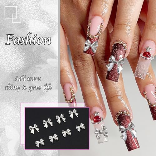 Silver Bow Nail Charms 50PCS with 2 Styles for Nail Art & DIY Crafts - Variation: Silver Bow