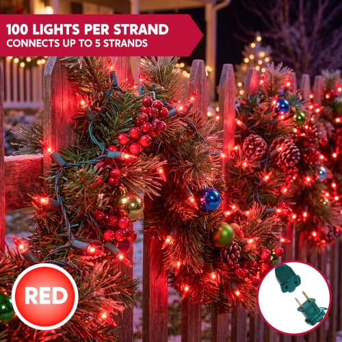 Red Christmas String Lights Outdoor 42.8FT 200 Incandescent Bulbs - Green Wire - Variation of THIS listing