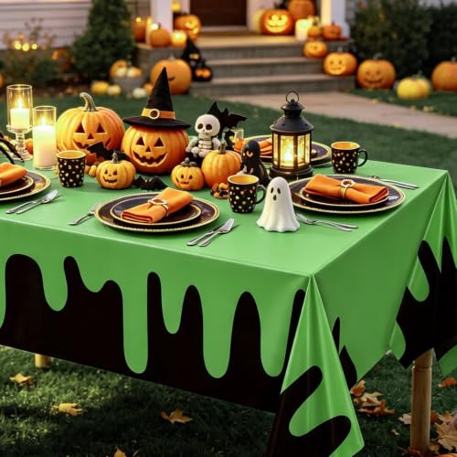 Halloween Tablecloth Set - Black and Green Ghost Disposable Cover, 4 Pack