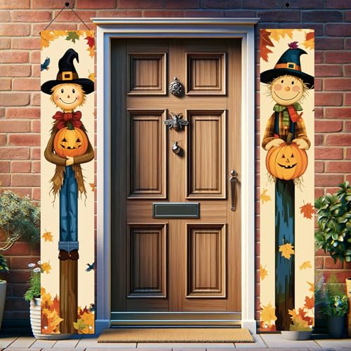 Halloween Porch Banners Set of 2 - Welcome Signs with Pumpkins & Bats, 71x12 Inch, Outdoor Yard Decorations, Spooky Wall Hangings, Variation of Signs with Pumpkins and Bats