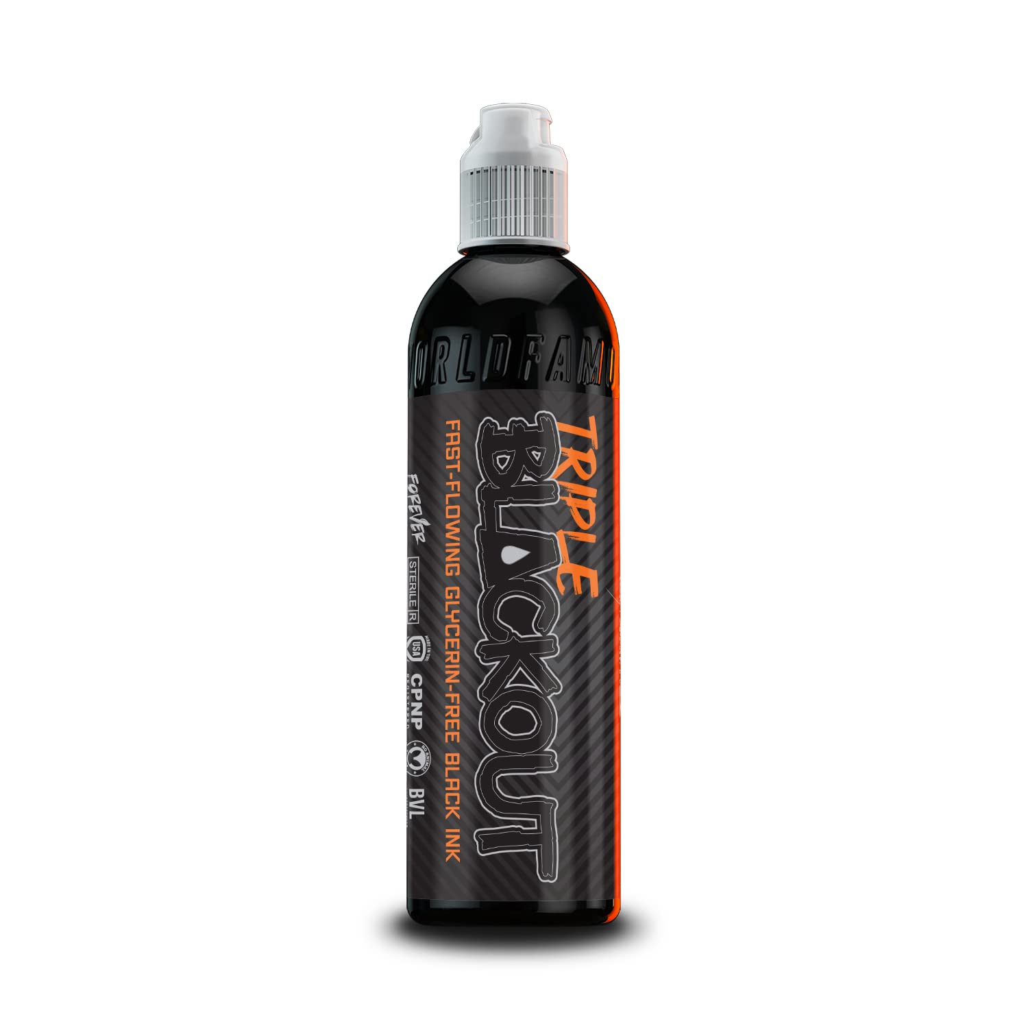 World Famous Tattoo Ink - Triple Blackout Tattoo Ink - Dark & Bold Black Shade - Professional Tattoo Ink & Tattoo Supplies - Skin-Safe Permanent Tattooing in Bold Shades - Vegan & Non-Toxic (8 oz)