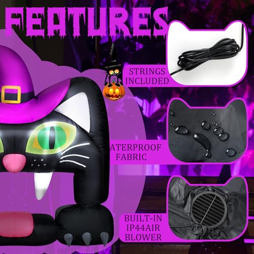 Halloween Inflatable Cat Car Decoration - 4.3FT LED Trunk or Treat Decor - Black & Green
