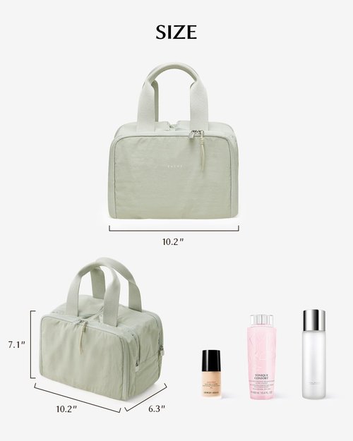 EACHY Travel Makeup Bag with Handle, Large Capacity Makeup Organizer, Waterproof Cosmetic Bag for Women, Wide-Open Design, Portable Toiletry Case for Travel, Accessories, and Essentials (Green)