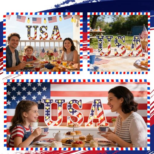 Patriotic USA Marquee Light Letters for 4th of July Decorations - Indoor Outdoor LED Sign