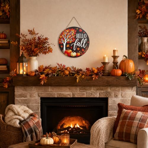 Fall Outdoor Welcome Sign for Front Door Halloween Decor - Rustic Wood