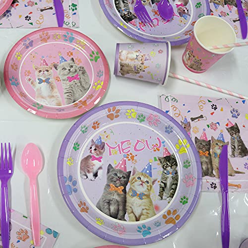 Cat Birthday Party Supplies Set Includes Plates Cups Balloons & Backdrop for Kids - Serves 20