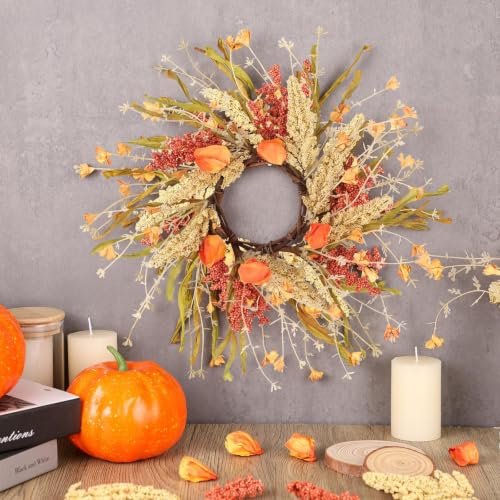 Fall Candle Ring Set - 12 Pcs 9 Inch Autumn Wreaths with Flowers for Decor - Fall Variation 12