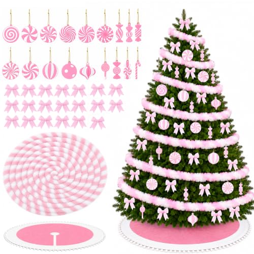 Pink & White Christmas Garland Tree Decor Set - Sand Worm Theme, 40 Pieces