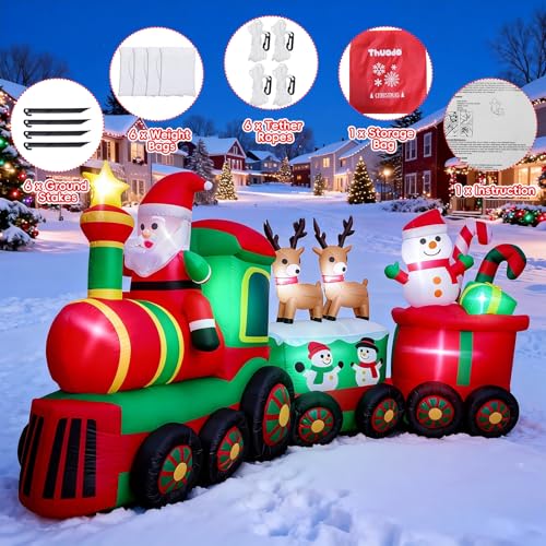 11 FT Christmas Inflatable Train with Santa Reindeer Snowman Outdoor Decorations