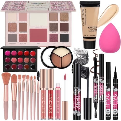 Teen Makeup Set with Eyeshadow, Lip Gloss, Foundation & Brushes - Gift Kit for Girls