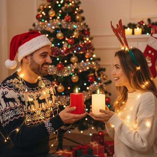 LED Flameless Candles Set - 6 Pieces, Battery Operated, 4.3 Inches Tall, for Weddings & Holidays (Green, Red, Ivory)