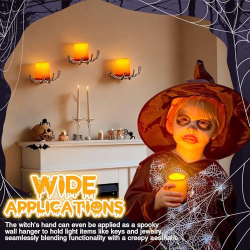 Halloween Wall Decorations Creepy Witch Reaching Hands with Lighted Candles - Gothic Indoor Outdoor Party Decor