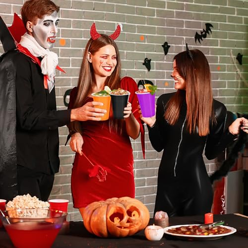 Halloween Plastic Cups 16oz - Black Purple Orange Party Cups - 60 Pack